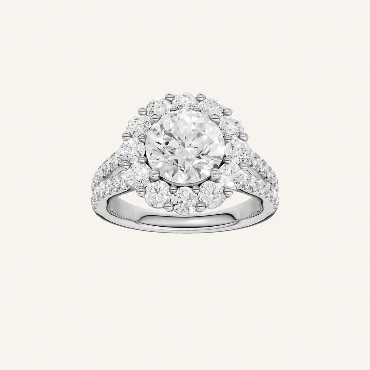 3.25CT Round Cut Certified Lab Grown Diamond Cluster Halo Ring