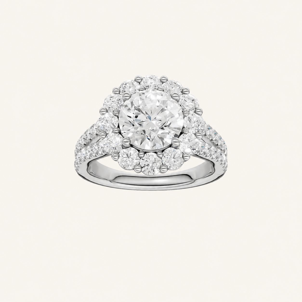 3.25CT Round Cut Certified Lab Grown Diamond Cluster Halo Ring