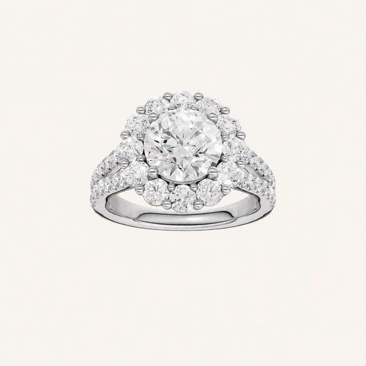 3.25CT Round Cut Certified Lab Grown Diamond Cluster Halo Ring