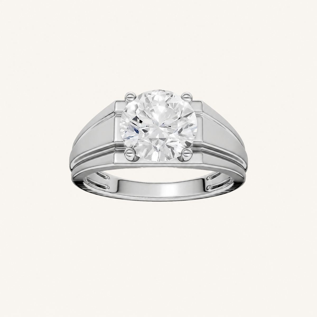 3CT Round Cut Certified Lab Grown Diamond Men's Ring