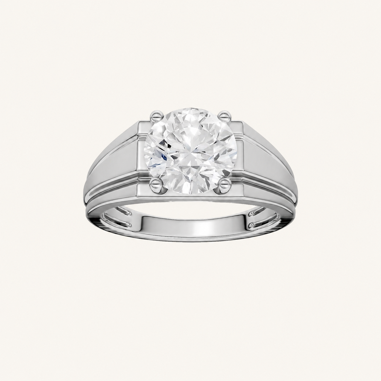 3CT Round Cut Certified Lab Grown Diamond Men's Ring