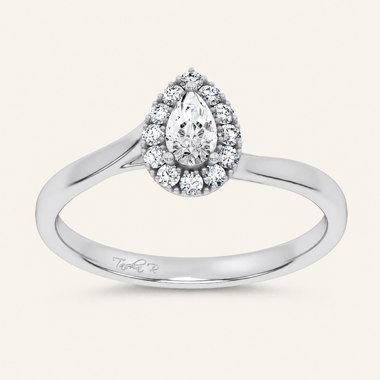 0.33CT Pear Cut Certified Lab Grown Diamond Promise Halo Ring
