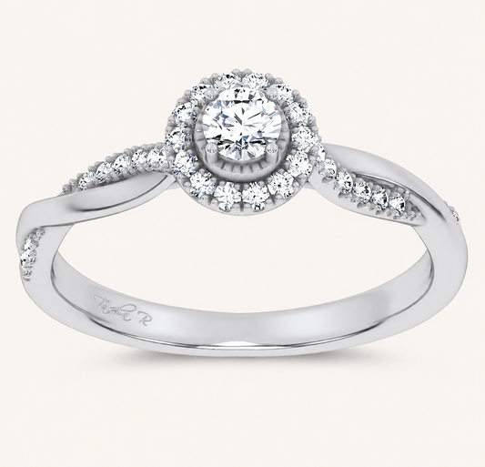 0.33CT Round Cut Certified Lab Grown Diamond Halo Ring