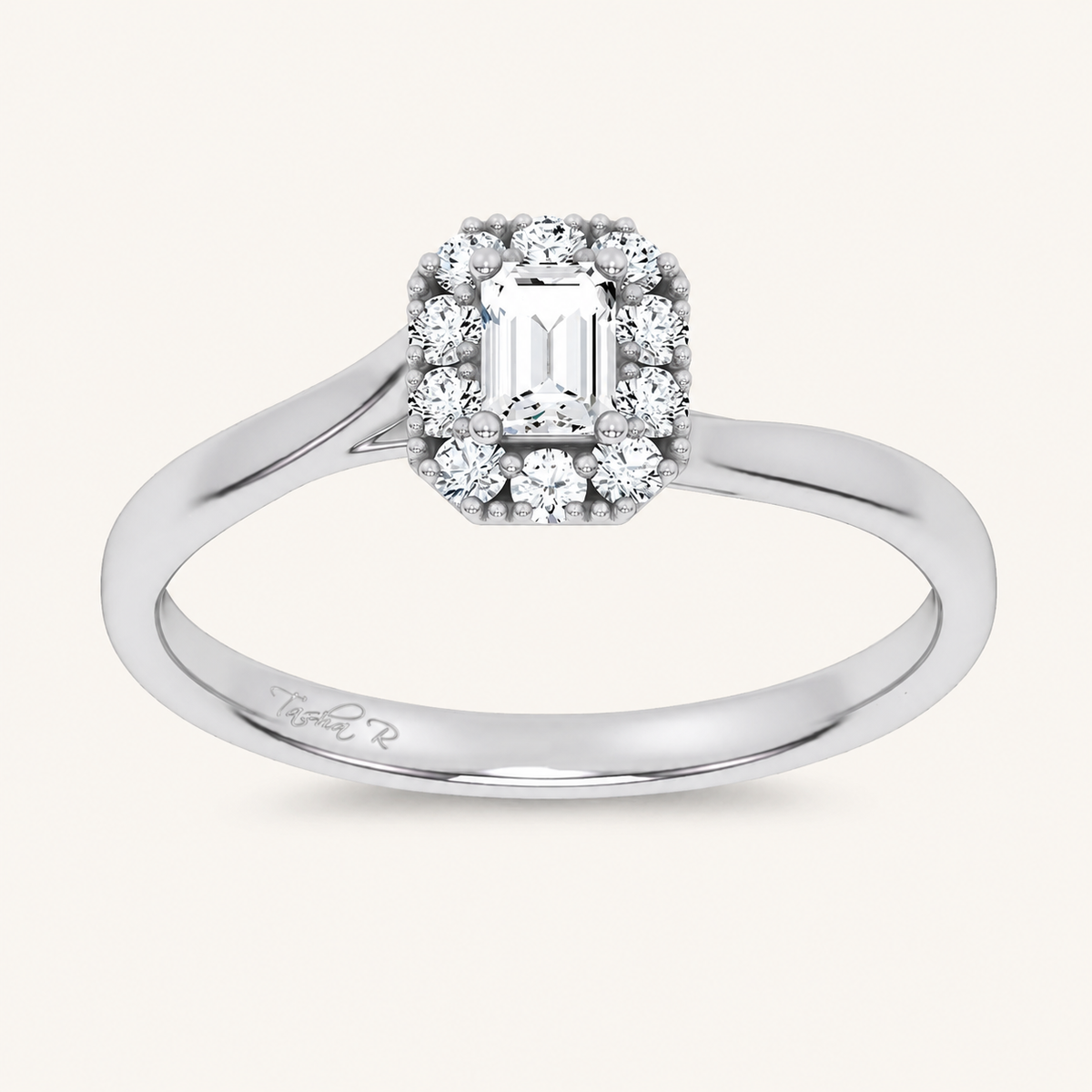 0.33CT Emerald Cut Certified Lab Grown Diamond Halo Ring