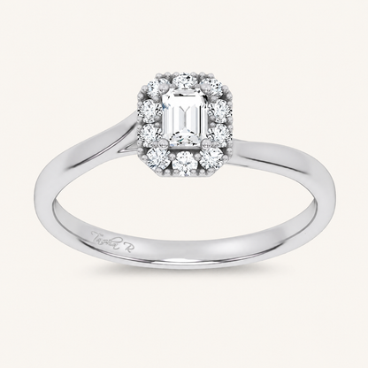 0.33CT Emerald Cut Certified Lab Grown Diamond Halo Ring