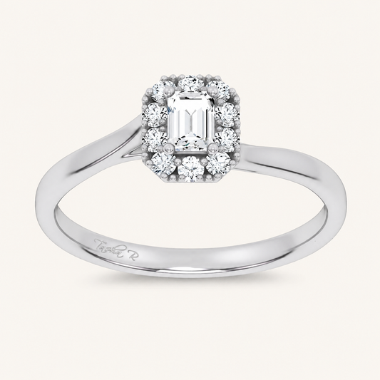 0.33CT Emerald Cut Certified Lab Grown Diamond Halo Ring