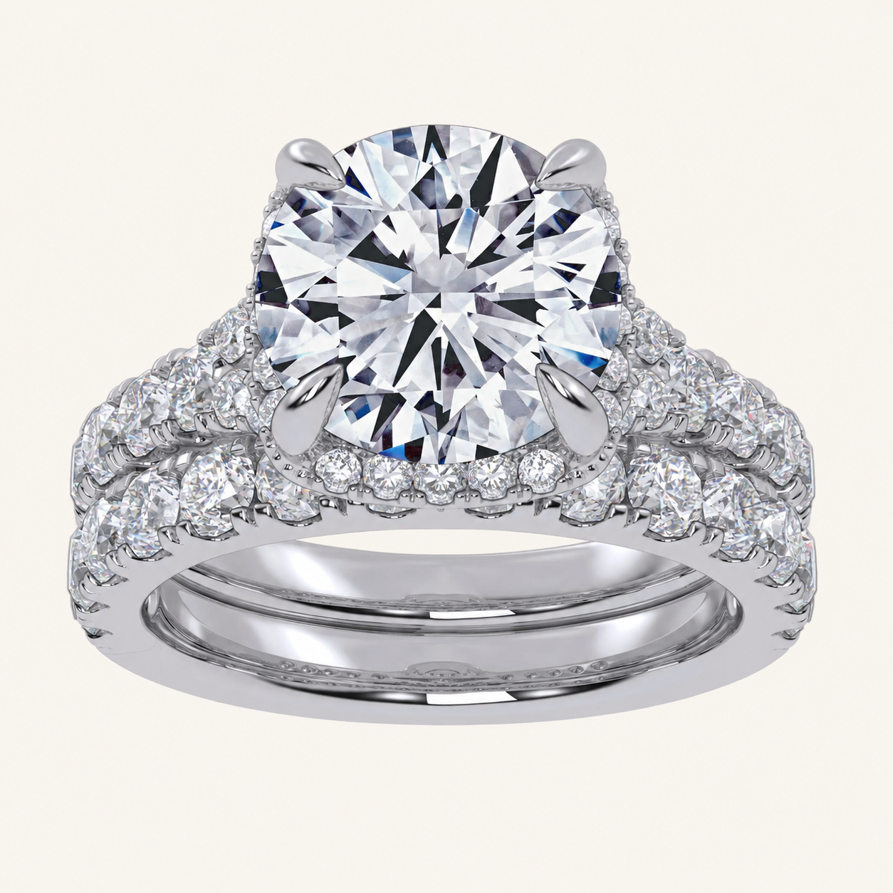 4.53CT Round Cut Certified Lab Grown Diamond Hidden Halo Bridal Set