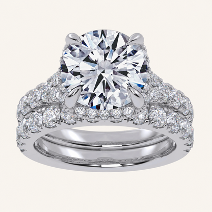 4.53CT Round Cut Certified Lab Grown Diamond Hidden Halo Bridal Set