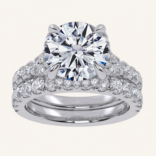 4.53CT Round Cut Certified Lab Grown Diamond Hidden Halo Bridal Set