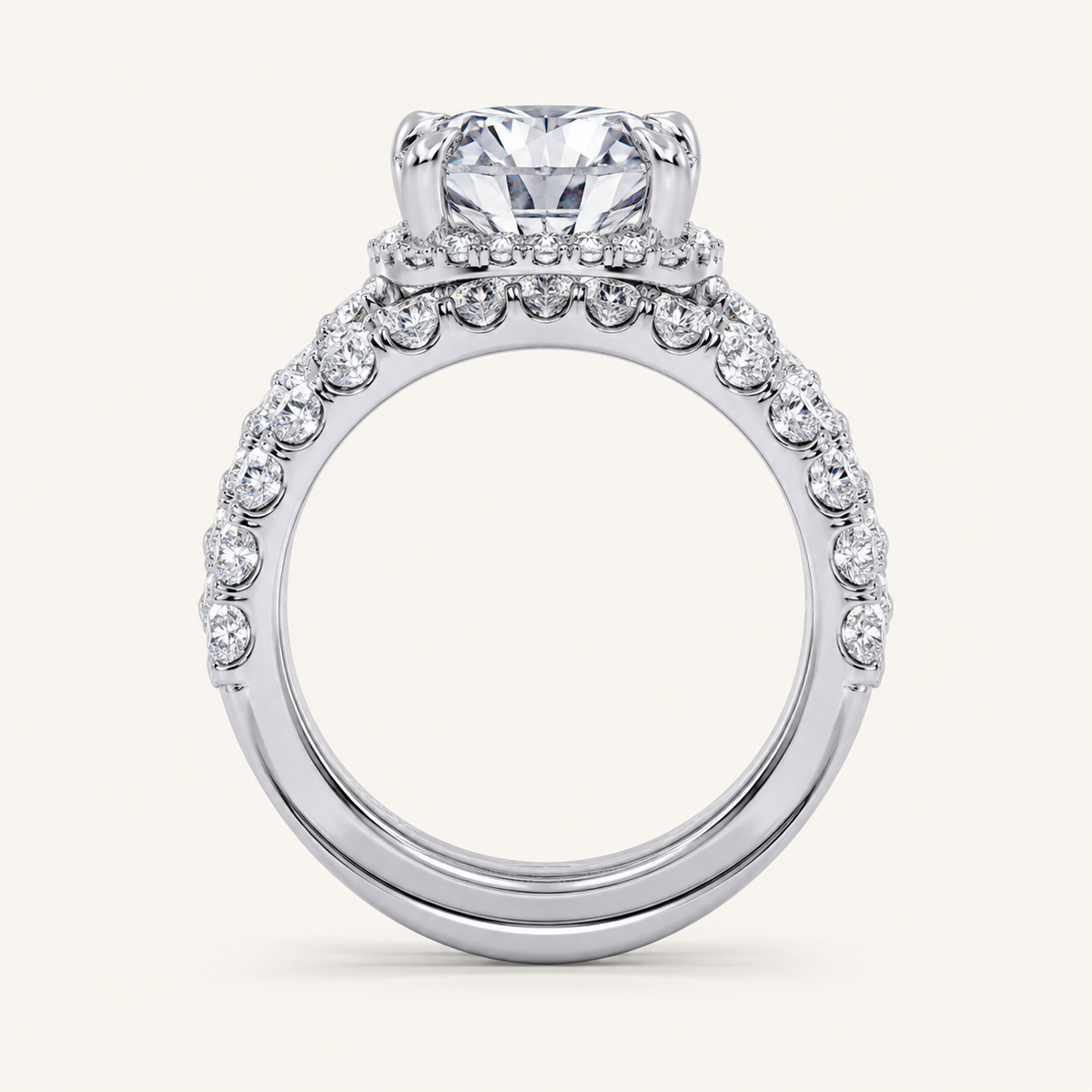 4.53CT Round Cut Certified Lab Grown Diamond Hidden Halo Bridal Set