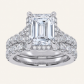 4.53CT Emerald Cut Certified Lab Grown Diamond Hidden Halo Bridal Set
