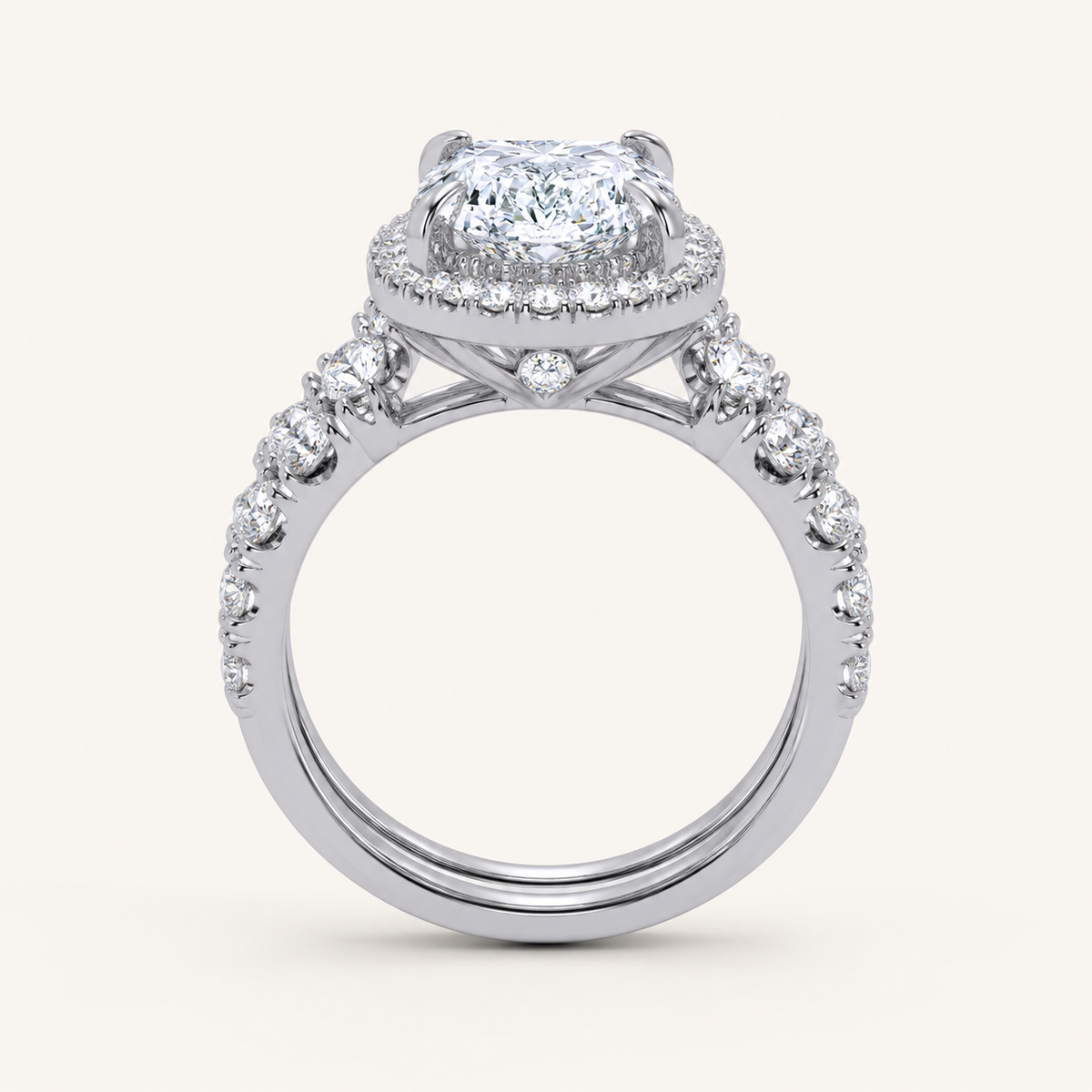 4.53CT Oval Cut Certified Lab Grown Diamond Halo Bridal Set