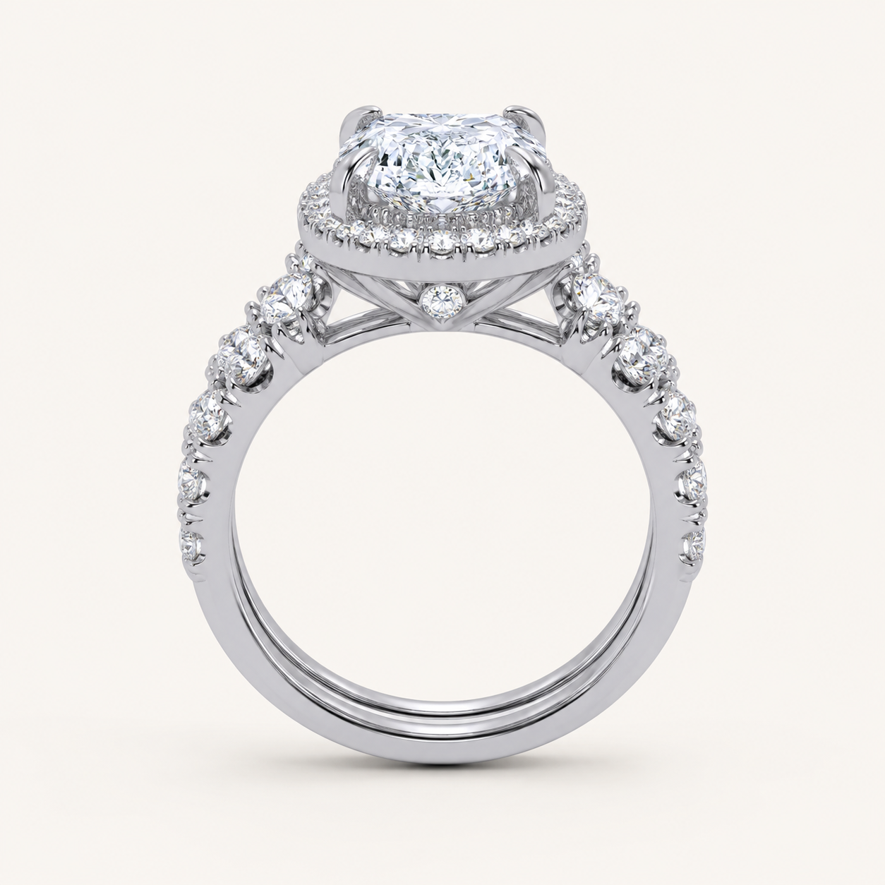 4.53CT Oval Cut Certified Lab Grown Diamond Halo Bridal Set