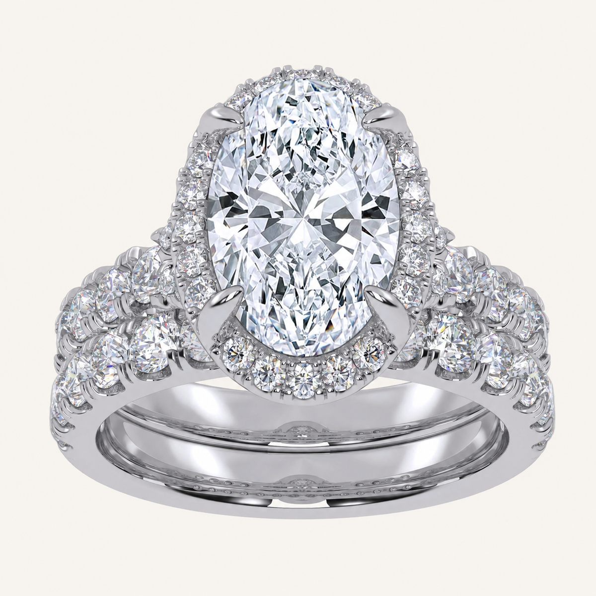 4.53CT Oval Cut Certified Lab Grown Diamond Halo Bridal Set