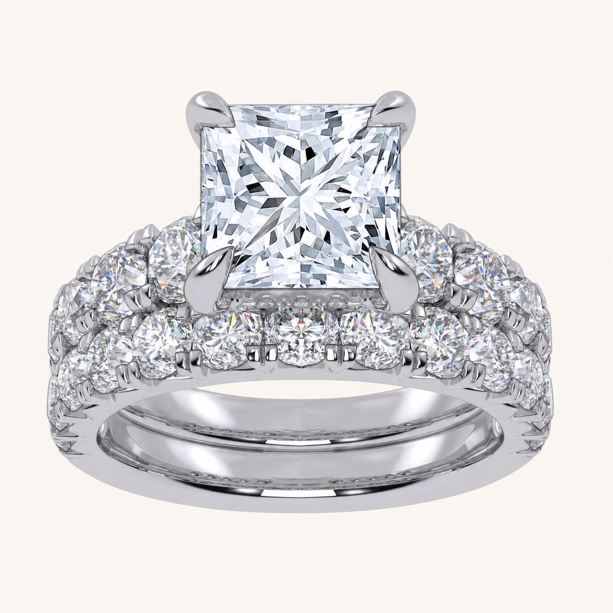 5.04CT Princess Cut Certified Lab Grown Diamond Hidden Halo Bridal Set