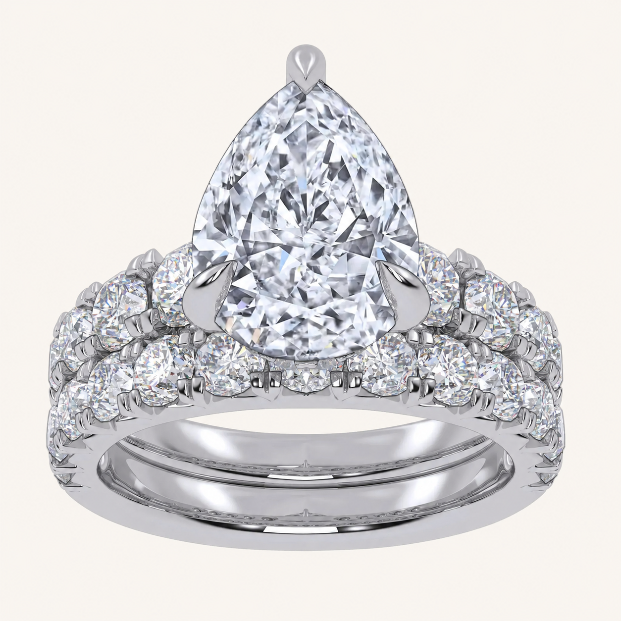 5.04CT Pear Cut Certified Lab Grown Diamond Hidden Halo Bridal Set
