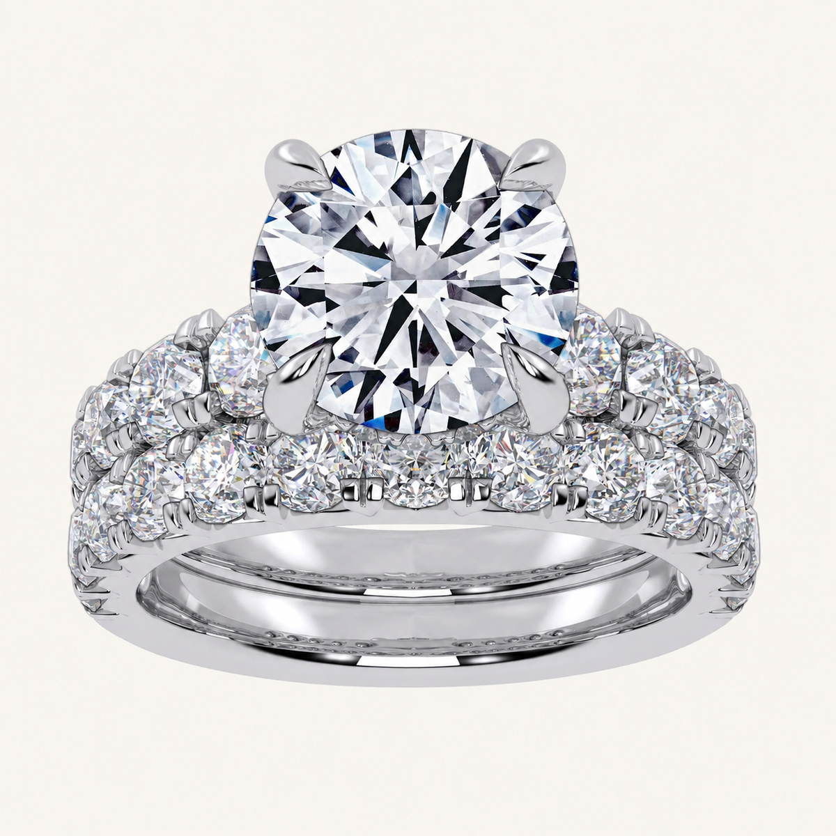5.04CT Round Cut Certified Lab Grown Diamond Hidden Halo Bridal Set