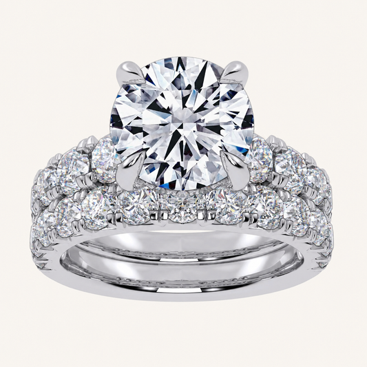 5.04CT Round Cut Certified Lab Grown Diamond Hidden Halo Bridal Set