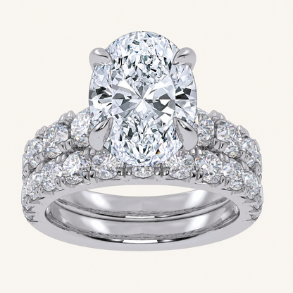 5.04CT Oval Cut Certified Lab Grown Diamond Hidden Halo Bridal Set