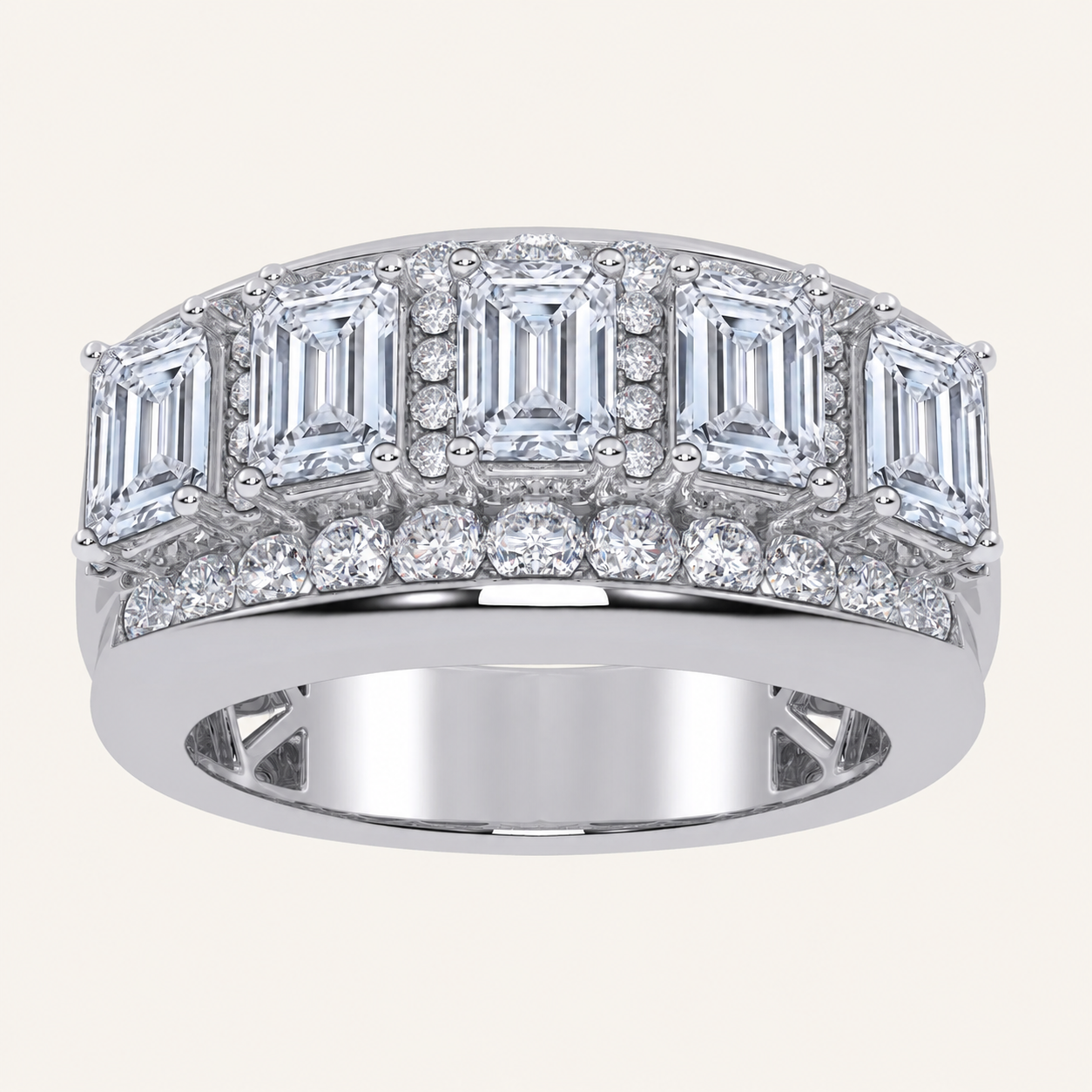 5CT Emerald Cut Certified Lab Grown Diamond Men's Ring