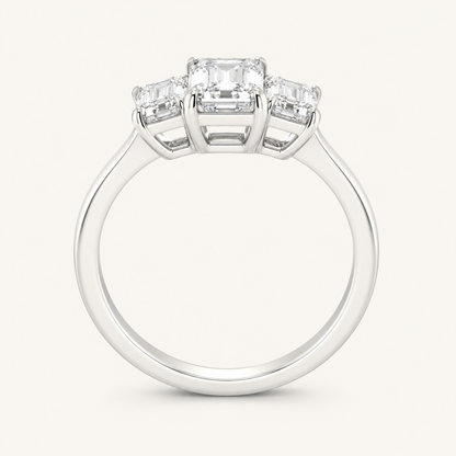 2CT Emerald Cut Lab Grown Diamond Three Stone Ring