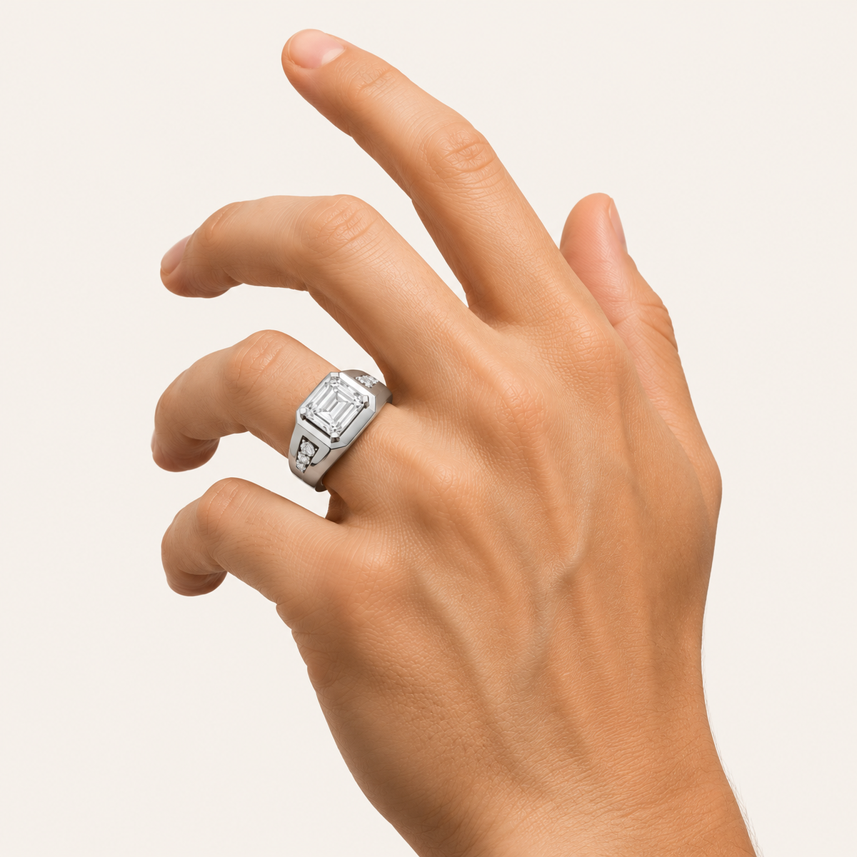 3.50 CT Emerald Cut Lab Grown Diamond Mens Ring