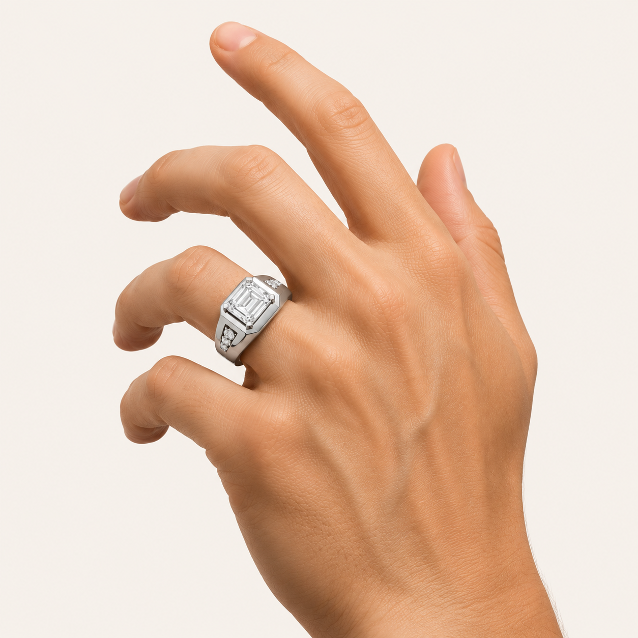 3.50 CT Emerald Cut Lab Grown Diamond Mens Ring