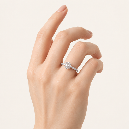 1.25CT Round Cut Lab Grown Diamond Side Stone Ring