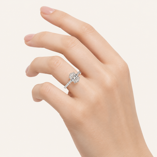 1.25CT Oval Cut Lab Grown Diamond Side Stone Ring
