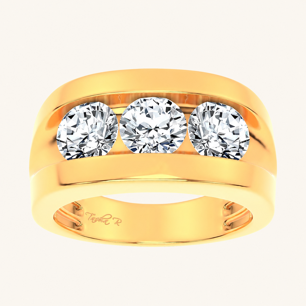 3.2CT Round Cut Certified Lab Grown Diamond Three Stone Men's Ring