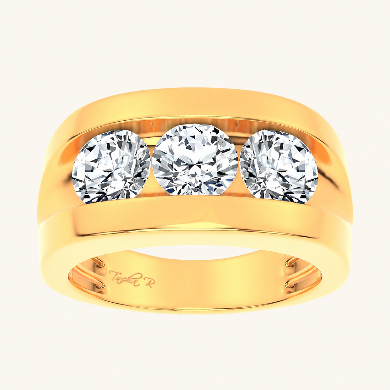 3.2CT Round Cut Certified Lab Grown Diamond Three Stone Men's Ring