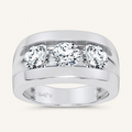 3.2CT Round Cut Certified Lab Grown Diamond Three Stone Men's Ring