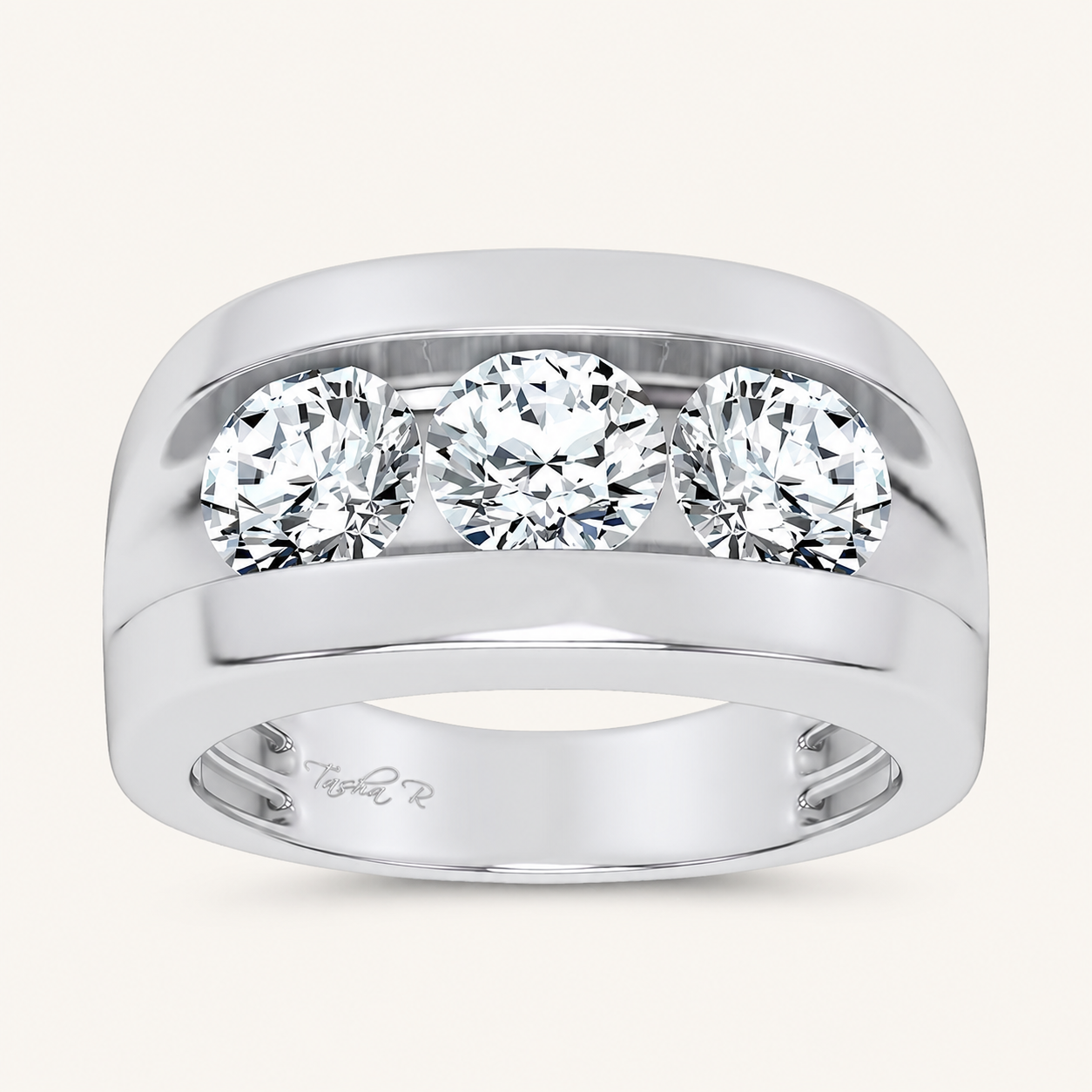 3.2CT Round Cut Certified Lab Grown Diamond Three Stone Men's Ring