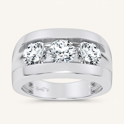 3.2CT Round Cut Certified Lab Grown Diamond Three Stone Men's Ring