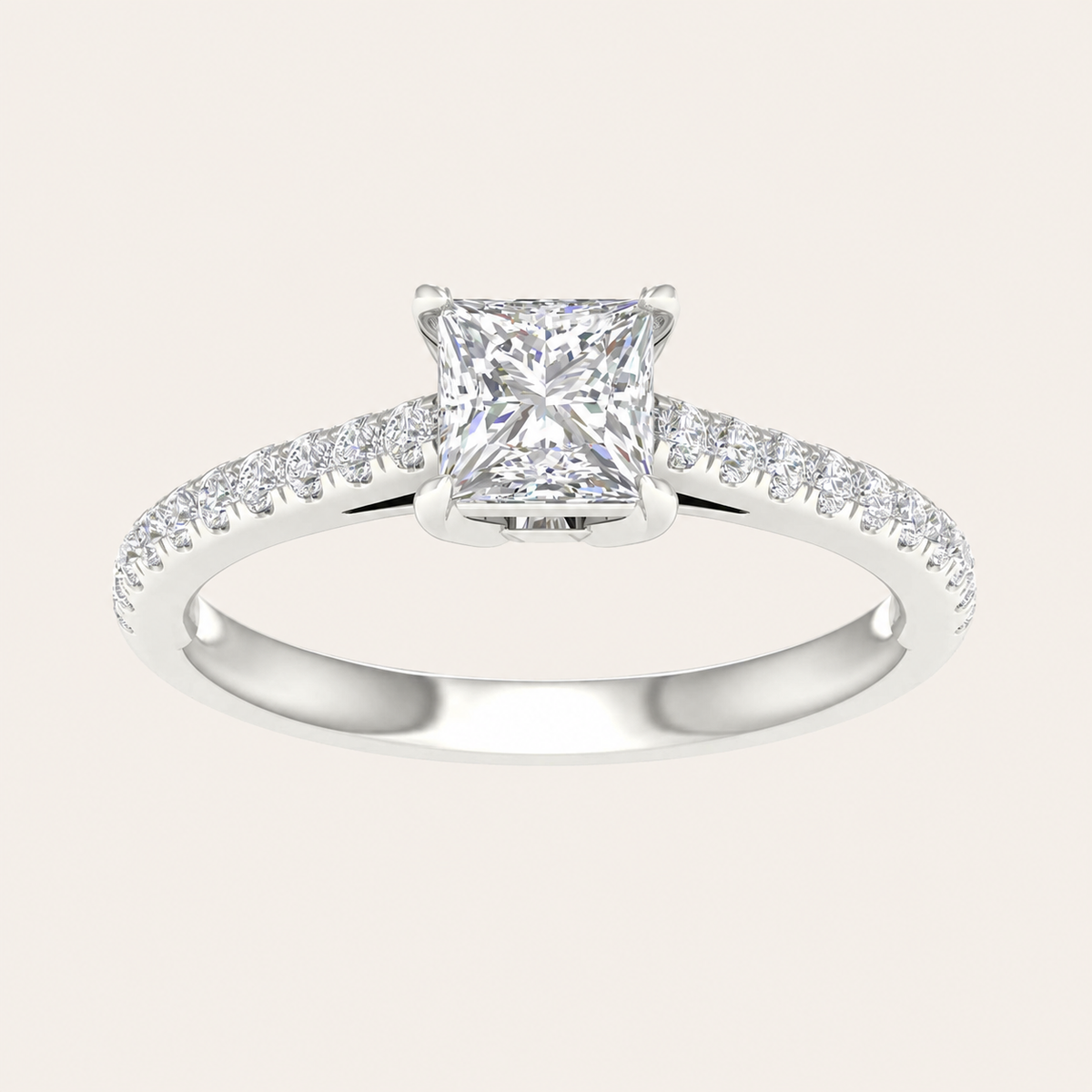 1.25CT Princess Cut Lab Grown Diamond Side Stone Ring