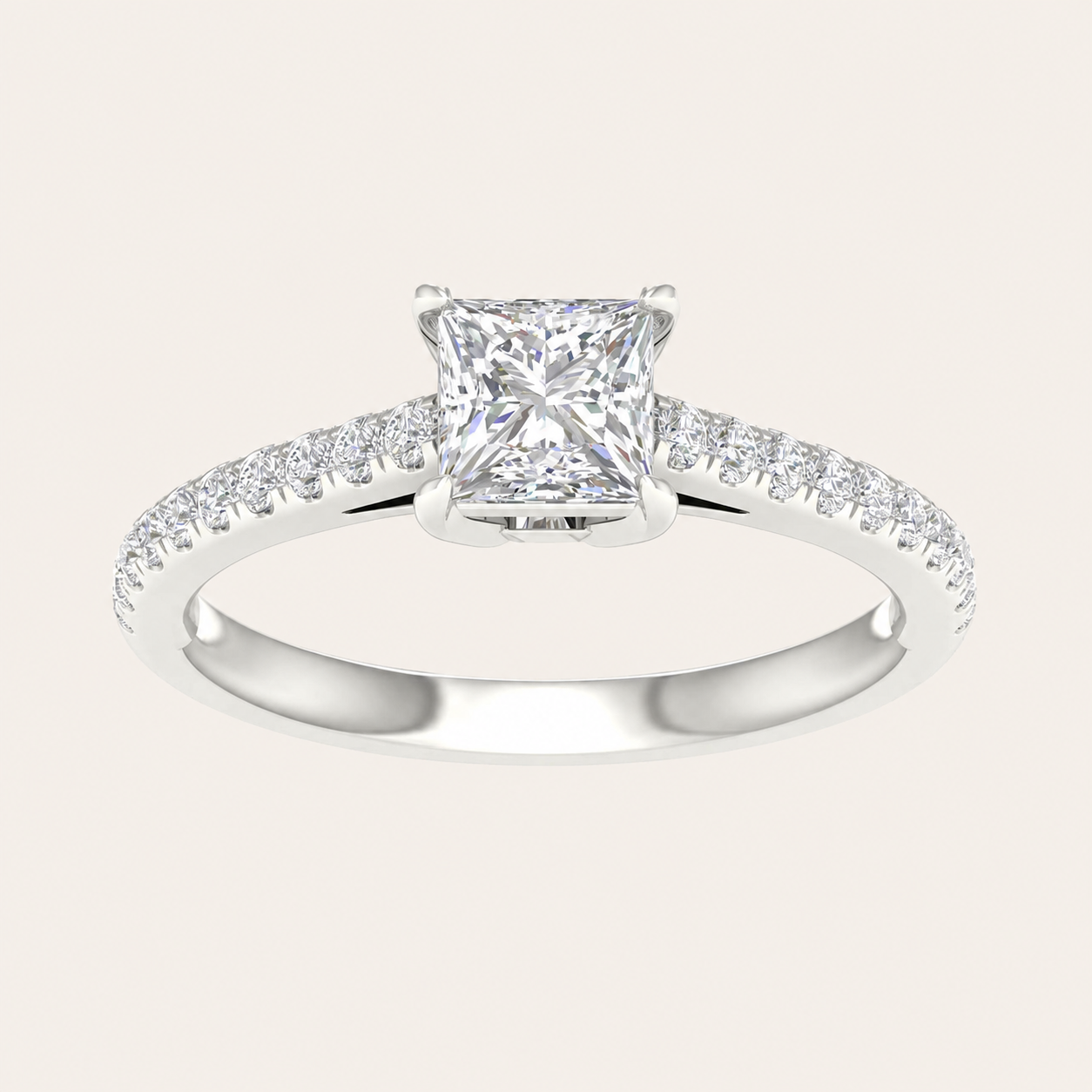 1.25CT Princess Cut Lab Grown Diamond Side Stone Ring