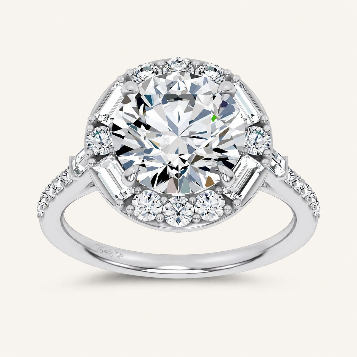 3.63CT Round Cut Certified Lab Grown Diamond Halo Engagement Ring