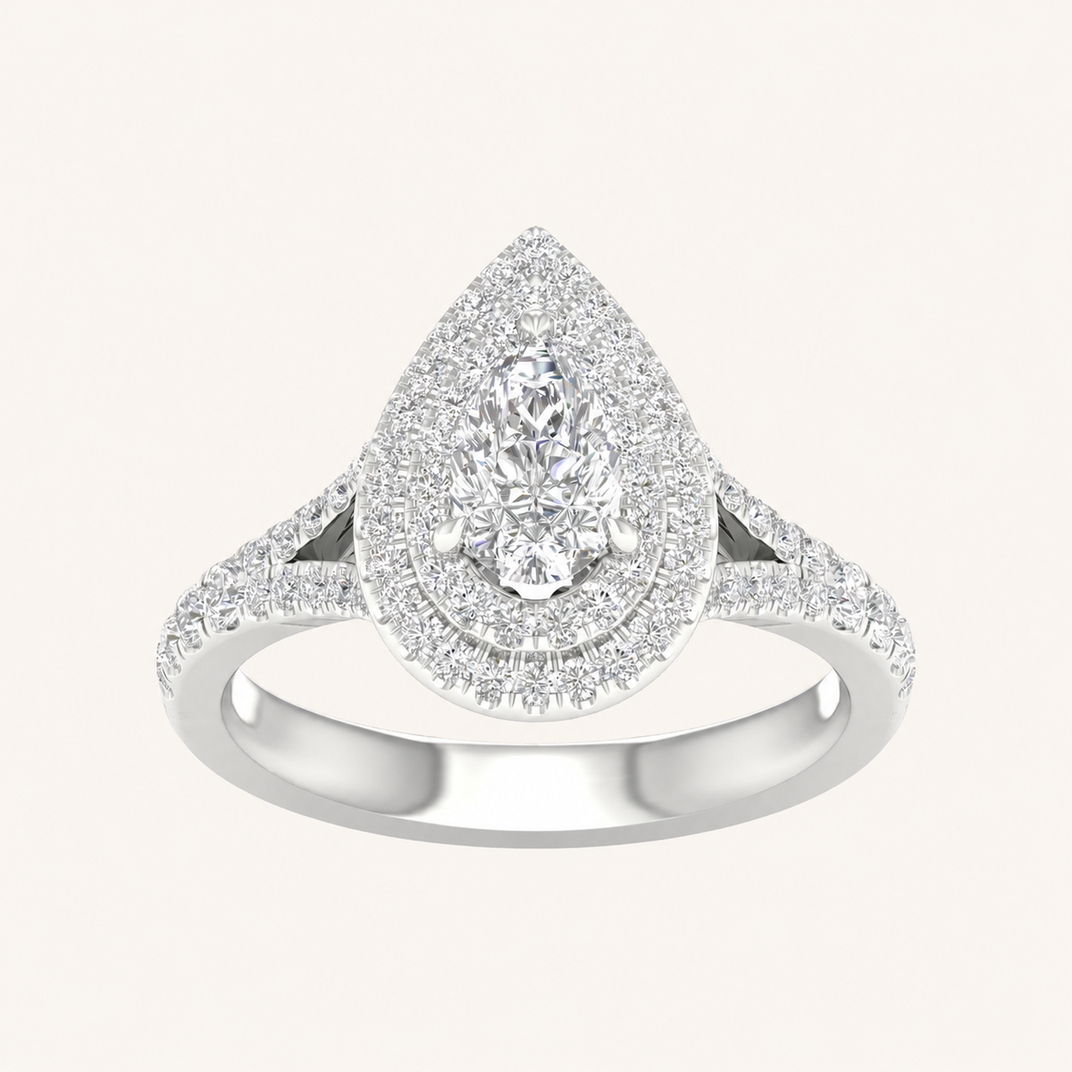 1.25CT Pear Cut Lab Grown Diamond Double Halo Ring