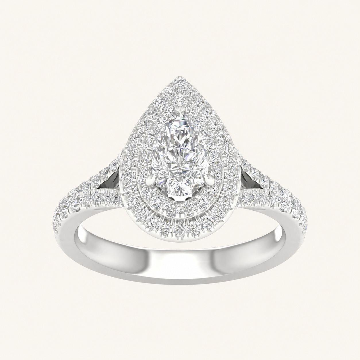 1.25CT Pear Cut Lab Grown Diamond Double Halo Ring
