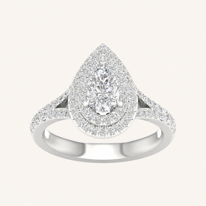 1.25CT Pear Cut Lab Grown Diamond Double Halo Ring