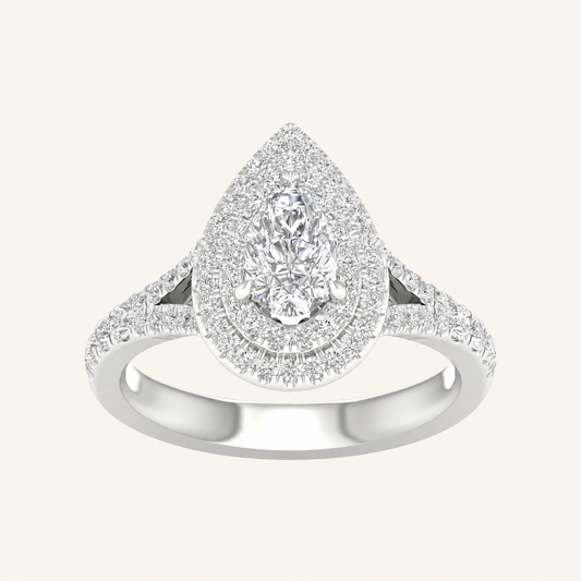 1.25CT Pear Cut Lab Grown Diamond Double Halo Ring