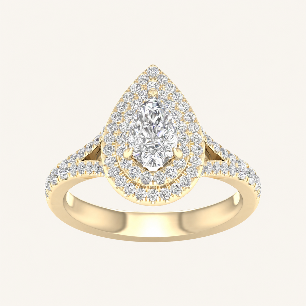 1.25CT Pear Cut Lab Grown Diamond Double Halo Ring