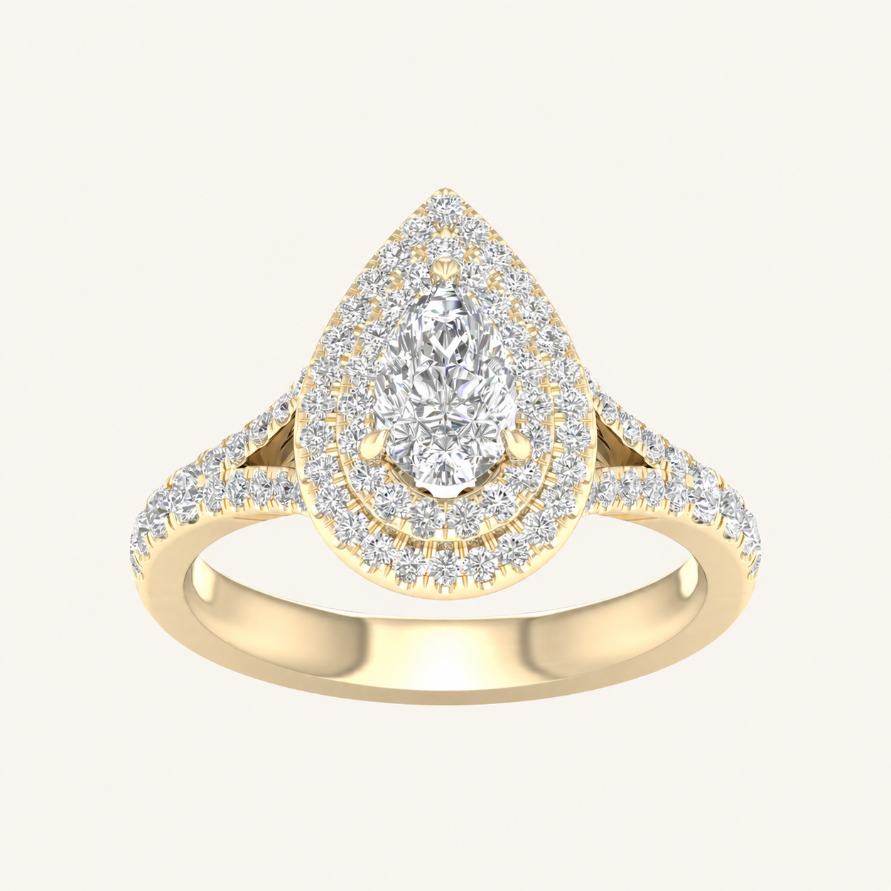 1.25CT Pear Cut Lab Grown Diamond Double Halo Ring
