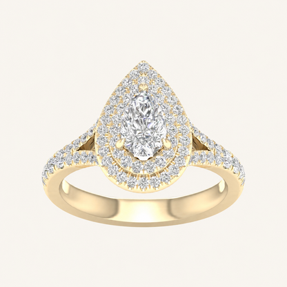 1.25CT Pear Cut Lab Grown Diamond Double Halo Ring