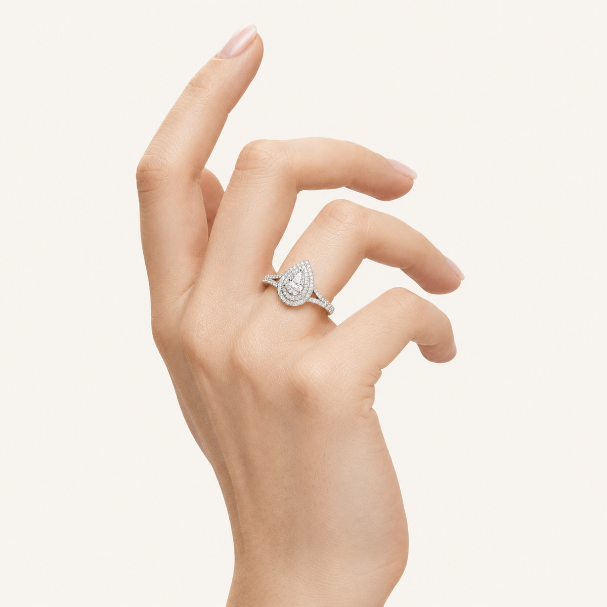 1.25CT Pear Cut Lab Grown Diamond Double Halo Ring