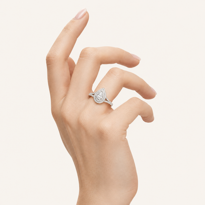 1.25CT Pear Cut Lab Grown Diamond Double Halo Ring