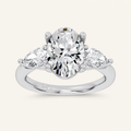 3.8CT Oval and Pear Cut Certified Lab Grown Diamond Three Stone Engagement Ring