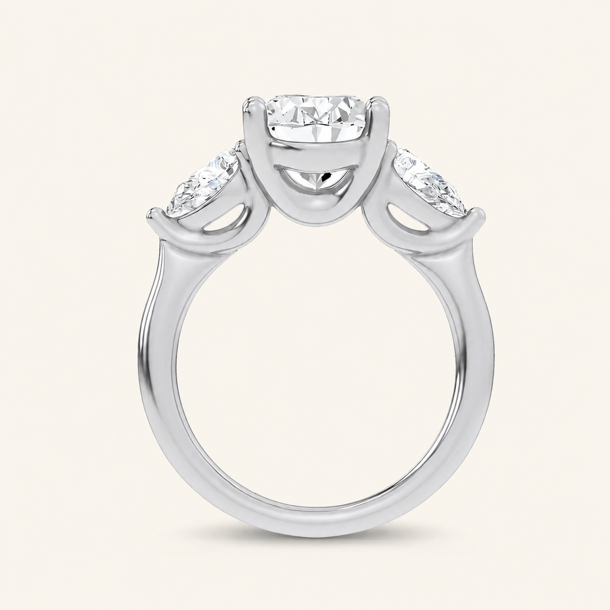 3.8CT Oval and Pear Cut Certified Lab Grown Diamond Three Stone Engagement Ring
