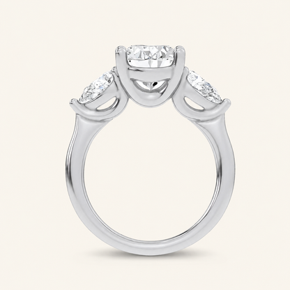 3.8CT Oval and Pear Cut Certified Lab Grown Diamond Three Stone Engagement Ring