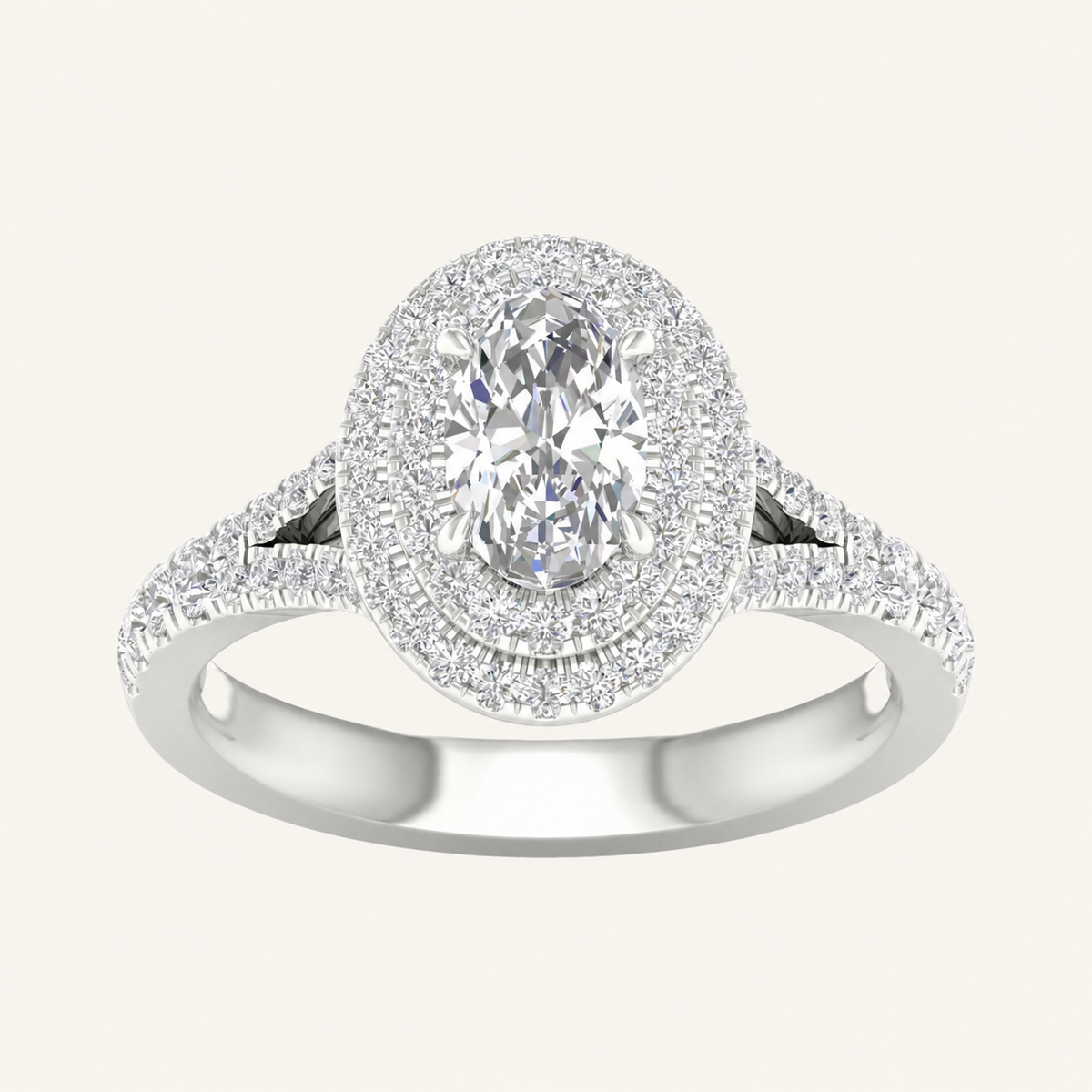 1.25CT Oval Cut Lab Grown Diamond Double Halo Ring